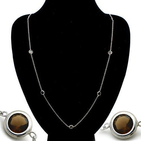 LO1929 - Brass Necklace Imitation Rhodium Women Synthetic Brown