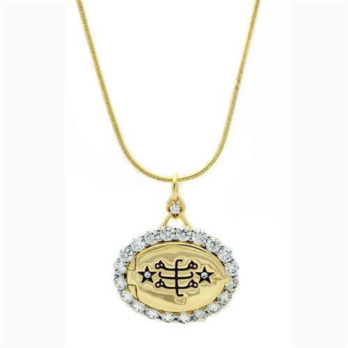 LO1943 - Brass Chain Pendant Gold+Rhodium Women AAA Grade CZ Clear