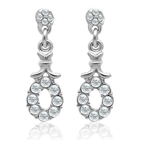 LO1974 - White Metal Earrings Rhodium Women Top Grade Crystal Clear