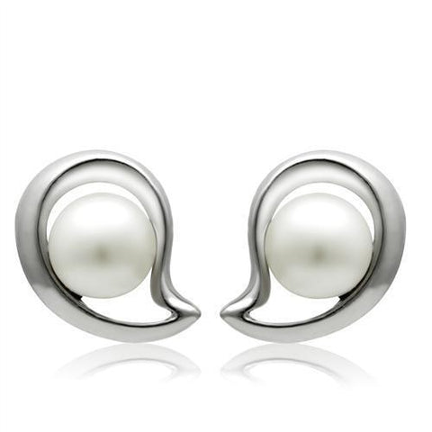 LO1976 - White Metal Earrings Rhodium Women Synthetic White