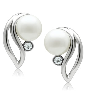 LO1977 - White Metal Earrings Rhodium Women Synthetic White