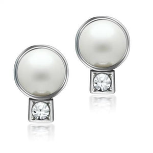 LO1997 - White Metal Earrings Rhodium Women Synthetic White