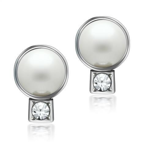 LO1997 - White Metal Earrings Rhodium Women Synthetic White