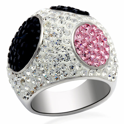LO2081 - Brass Ring Rhodium + Ruthenium Women Top Grade Crystal Multi Color