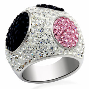 LO2081 - Brass Ring Rhodium + Ruthenium Women Top Grade Crystal Multi Color