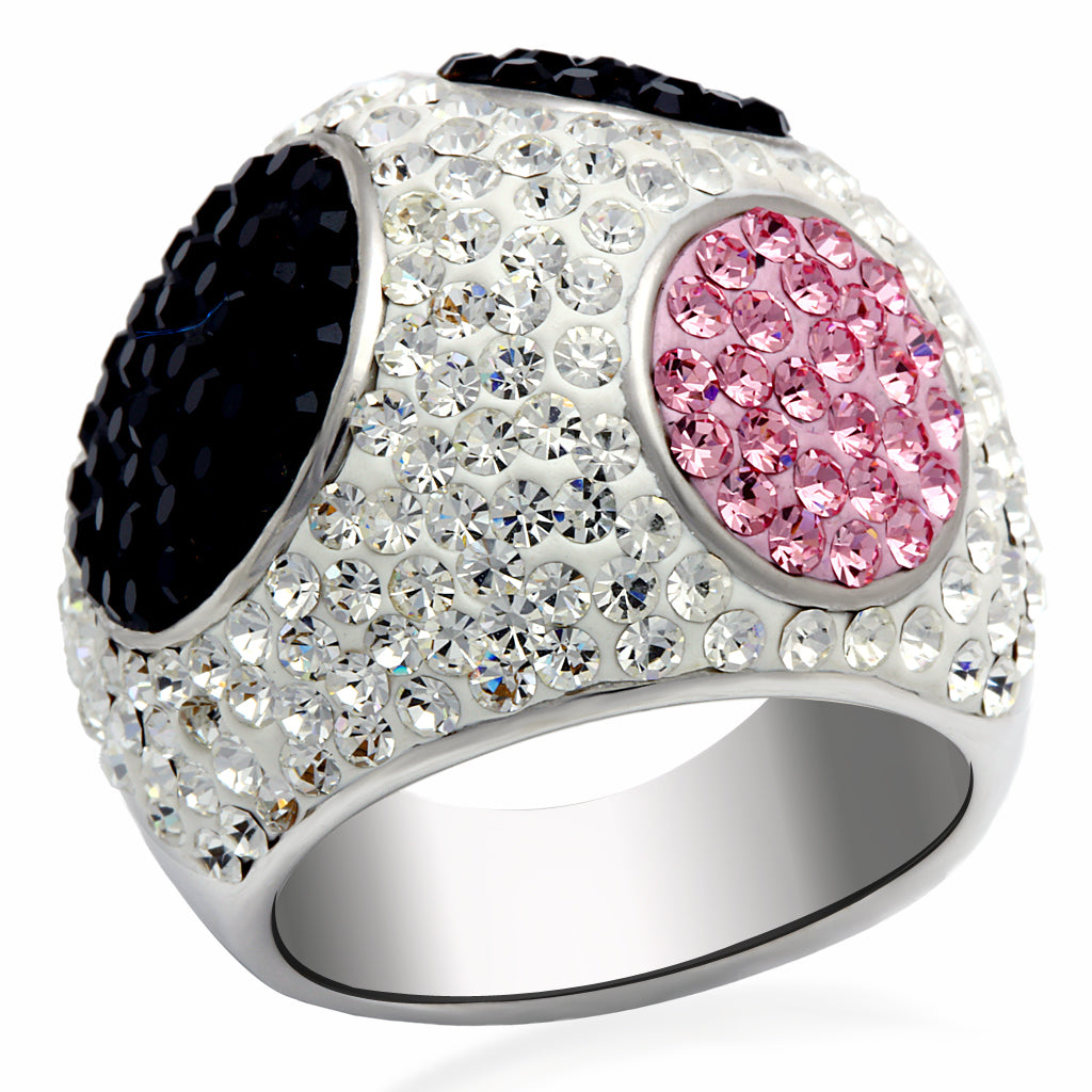 LO2081 - Brass Ring Rhodium + Ruthenium Women Top Grade Crystal Multi Color