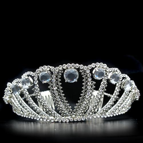 LO2108 - Brass Tiaras & Hair Clip Imitation Rhodium Women Top Grade Crystal Clear
