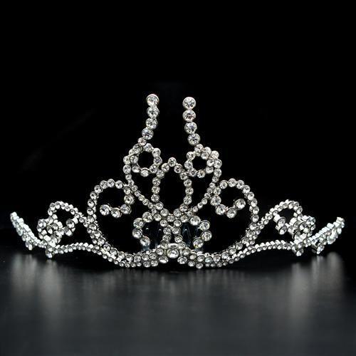 LO2112 - Brass Tiaras & Hair Clip Imitation Rhodium Women Top Grade Crystal Clear