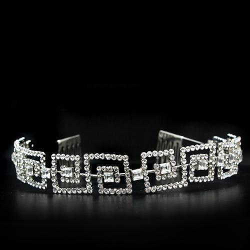 LO2116 - Brass Tiaras & Hair Clip Imitation Rhodium Women Top Grade Crystal Clear