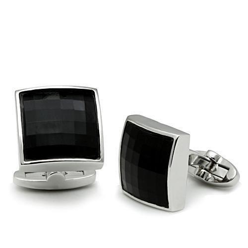 LO2297 - Brass Cufflink Rhodium Men Synthetic Jet