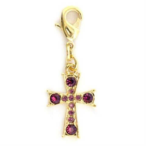 LO231 - Gold Brass Pendant with Top Grade Crystal  in Amethyst