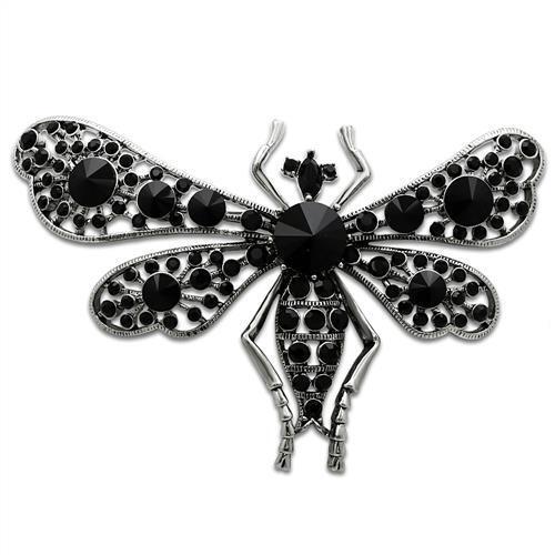 LO2391 - White Metal Brooches Imitation Rhodium Women Top Grade Crystal Jet