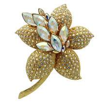 LO2402 - White Metal Brooches Gold Women Top Grade Crystal Aurora Borealis (Rainbow Effect)