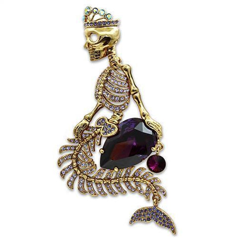 LO2412 - White Metal Brooches Gold Women AAA Grade CZ Amethyst