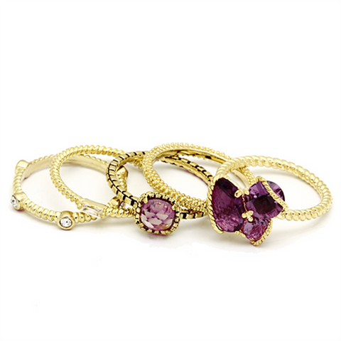 LO2502 - Brass Ring Gold Women Synthetic Amethyst