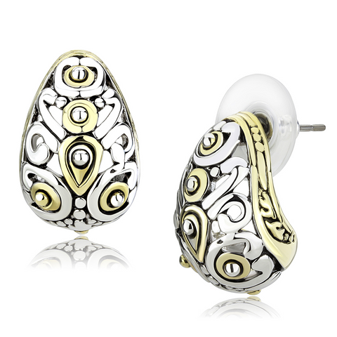 LO256 - Brass Earrings Gold+Rhodium Women No Stone No Stone