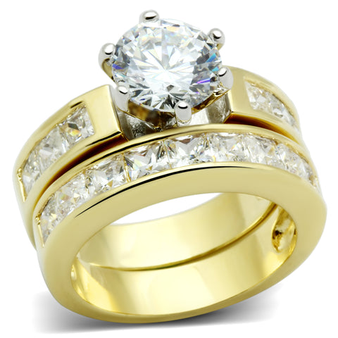 LO2603 - Brass Ring Gold+Rhodium Women AAA Grade CZ Clear