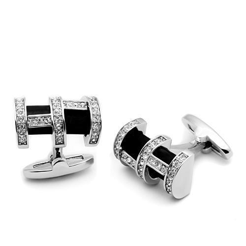 LO2629 - Brass Cufflink Rhodium Women Top Grade Crystal Clear