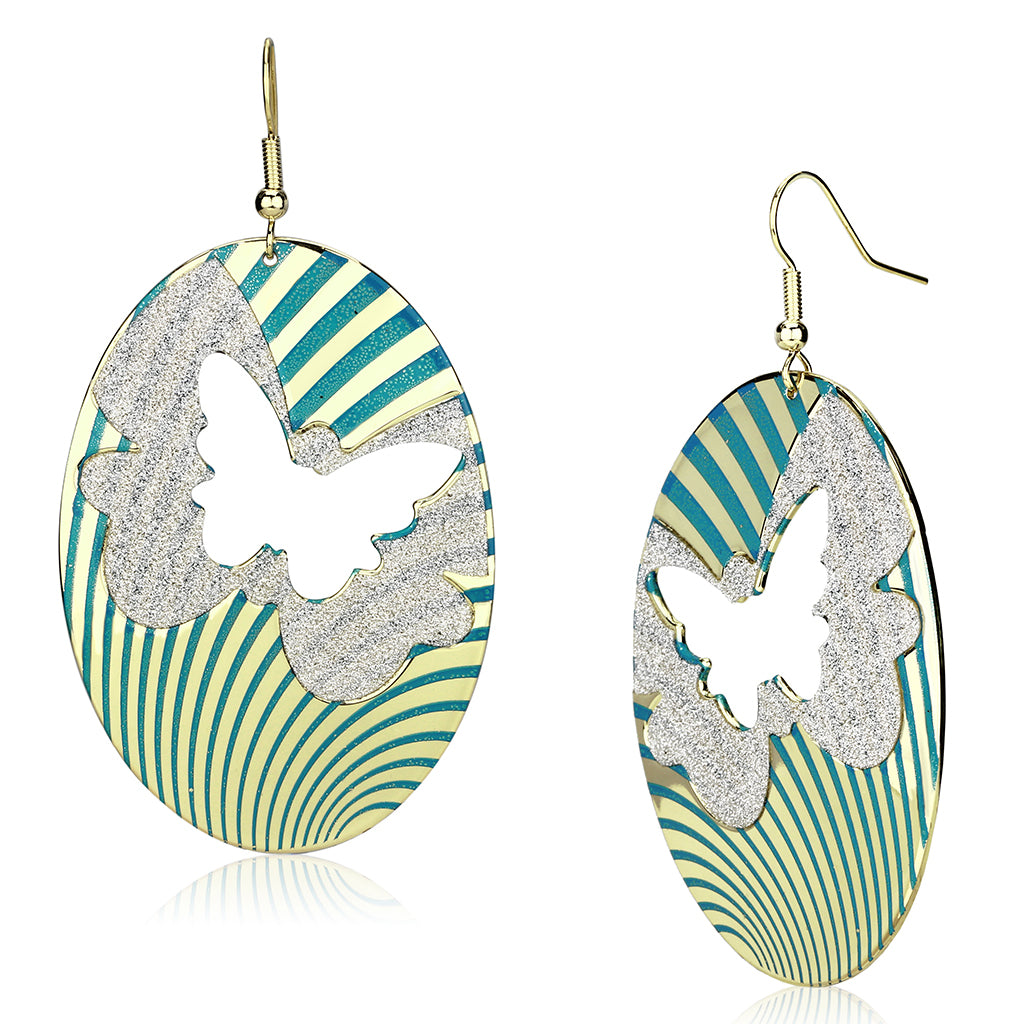 LO2726 - Iron Earrings Gold Women Epoxy Capri Blue