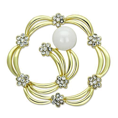 LO2810 - White Metal Brooches Flash Gold Women Synthetic White