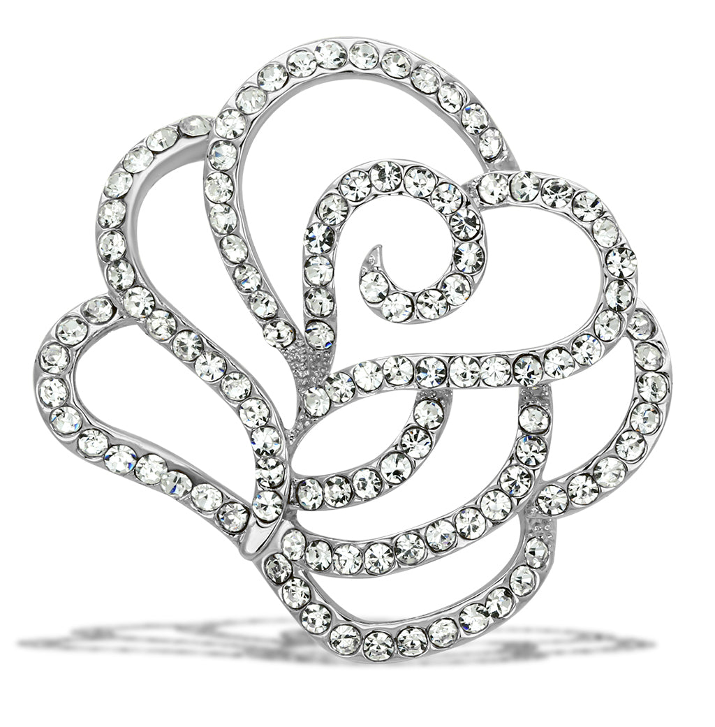 LO2814 - White Metal Brooches Flash Gold Women Top Grade Crystal Clear