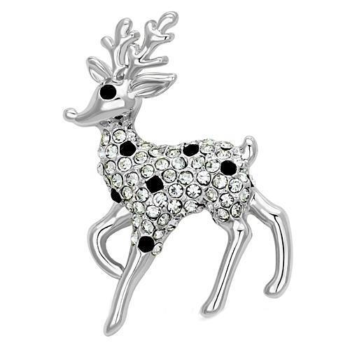 LO2821 - White Metal Brooches Imitation Rhodium Women Top Grade Crystal Jet