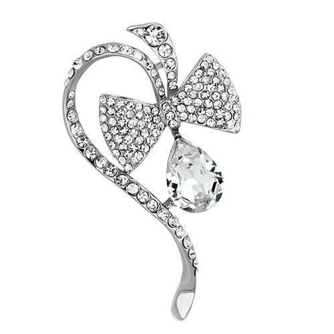 LO2831 - White Metal Brooches Imitation Rhodium Women Synthetic Clear