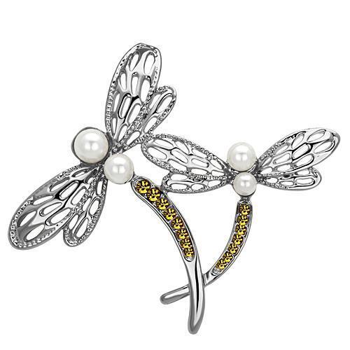 LO2836 - White Metal Brooches Imitation Rhodium Women Synthetic White