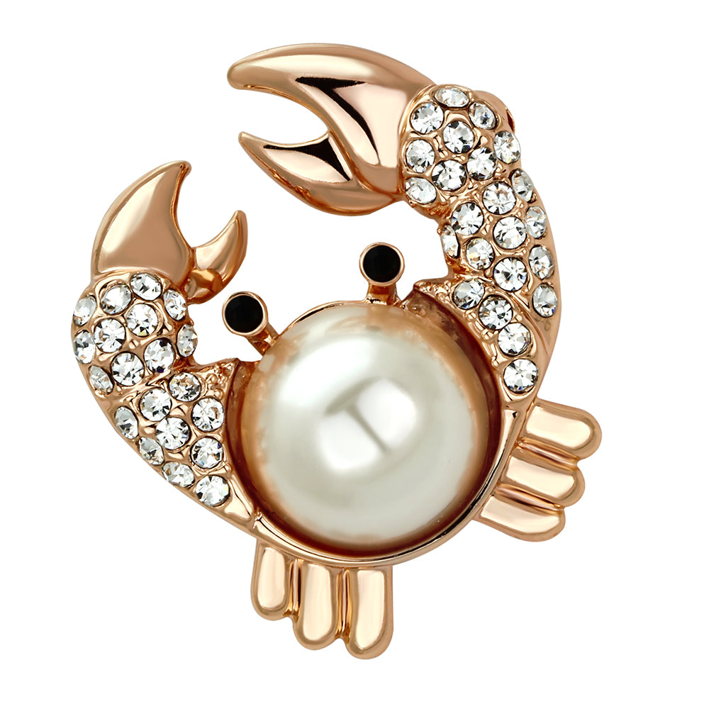 LO2843 - Flash Rose Gold White Metal Brooches with Synthetic Pearl in White