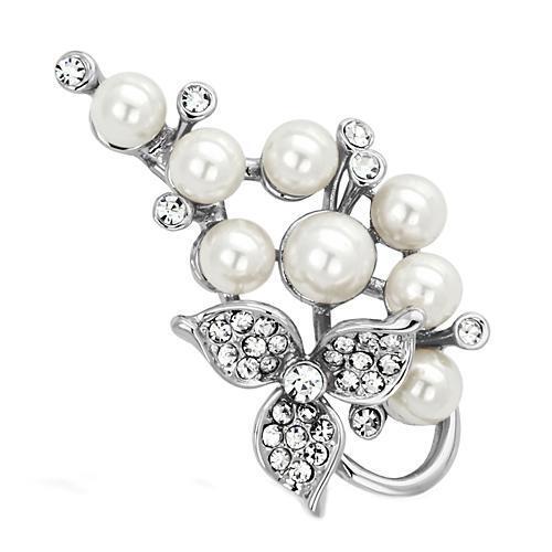 LO2852 - White Metal Brooches Imitation Rhodium Women Synthetic White