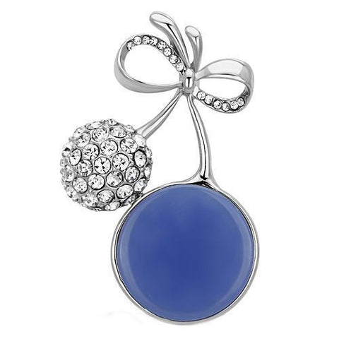 LO2856 - White Metal Brooches Imitation Rhodium Women Synthetic Capri Blue