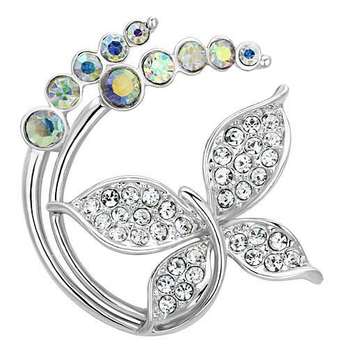 LO2860 - White Metal Brooches Imitation Rhodium Women Top Grade Crystal Aurora Borealis (Rainbow Effect)