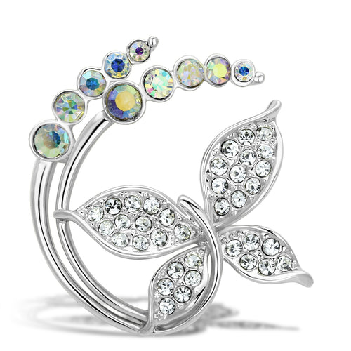 LO2861 - White Metal Brooches Flash Gold Women Top Grade Crystal Aurora Borealis (Rainbow Effect)