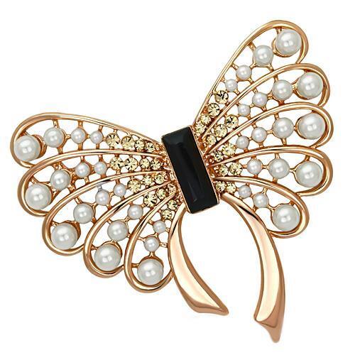 LO2869 - White Metal Brooches Flash Rose Gold Women Synthetic Jet