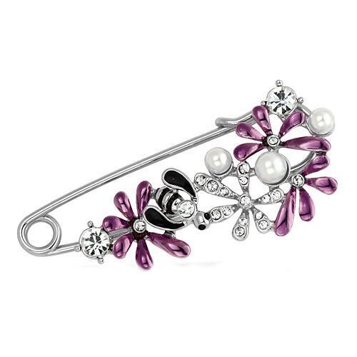 LO2878 - White Metal Brooches Imitation Rhodium Women Synthetic White