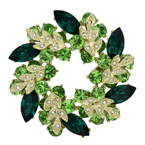 LO2918 - White Metal Brooches Flash Gold Women Top Grade Crystal Emerald