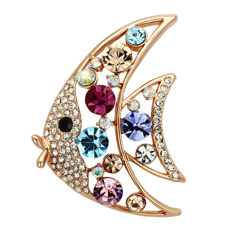 LO2923 - White Metal Brooches Flash Rose Gold Women Top Grade Crystal Multi Color