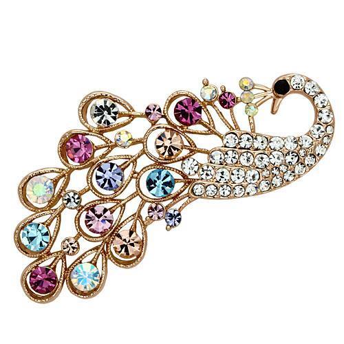 LO2932 - White Metal Brooches Flash Rose Gold Women Top Grade Crystal Multi Color