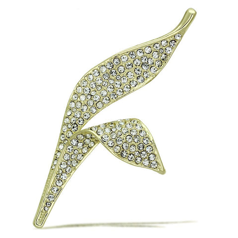 LO2935 - White Metal Brooches Flash Gold Women Top Grade Crystal Clear