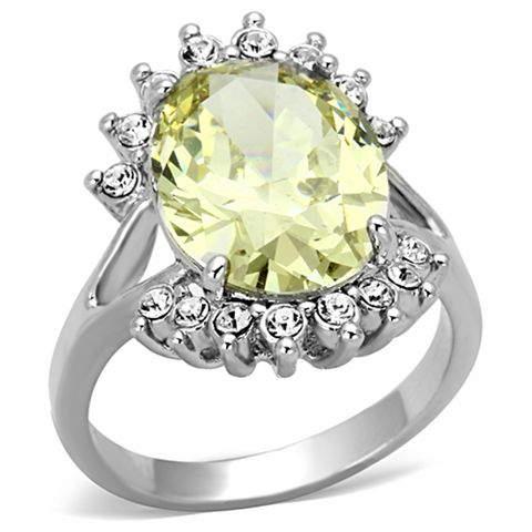 LO2943 - Brass Ring Rhodium Women AAA Grade CZ Apple Green color