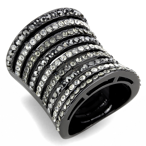 LO2967 - Brass Ring Ruthenium Women Top Grade Crystal Black Diamond