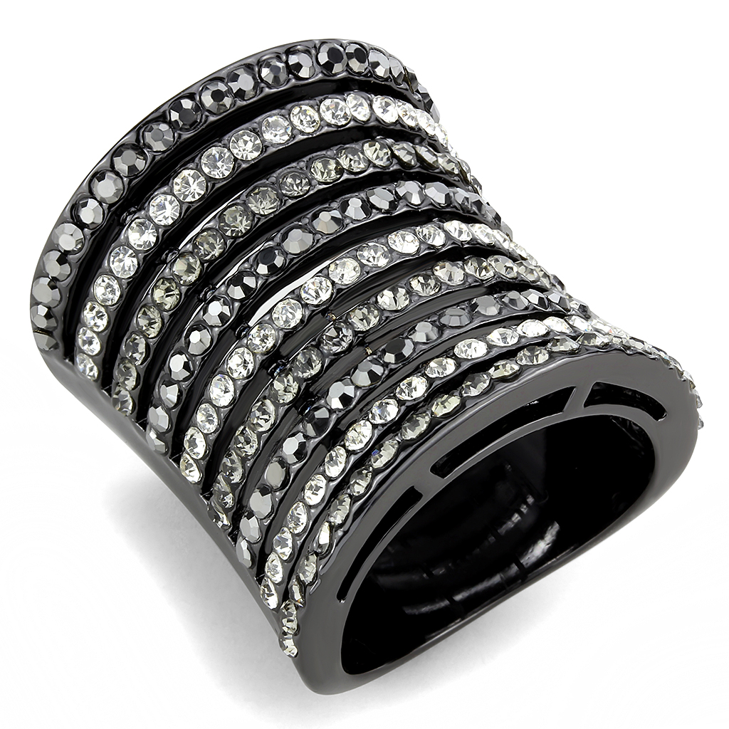 LO2967 - Brass Ring Ruthenium Women Top Grade Crystal Black Diamond