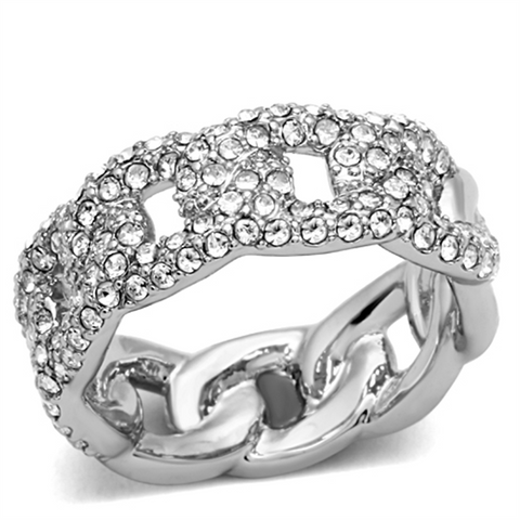 LO3210 - Brass Ring Rhodium Women Top Grade Crystal Clear