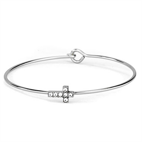LO3266 - Brass Bangle Rhodium Women Top Grade Crystal Clear