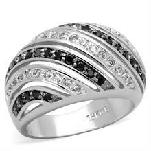 LO3399 - Brass Ring Rhodium + Ruthenium Women AAA Grade CZ Black Diamond