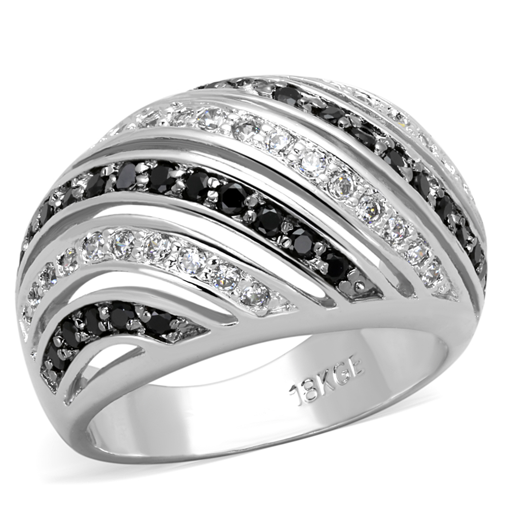 LO3399 - Brass Ring Rhodium + Ruthenium Women AAA Grade CZ Black Diamond