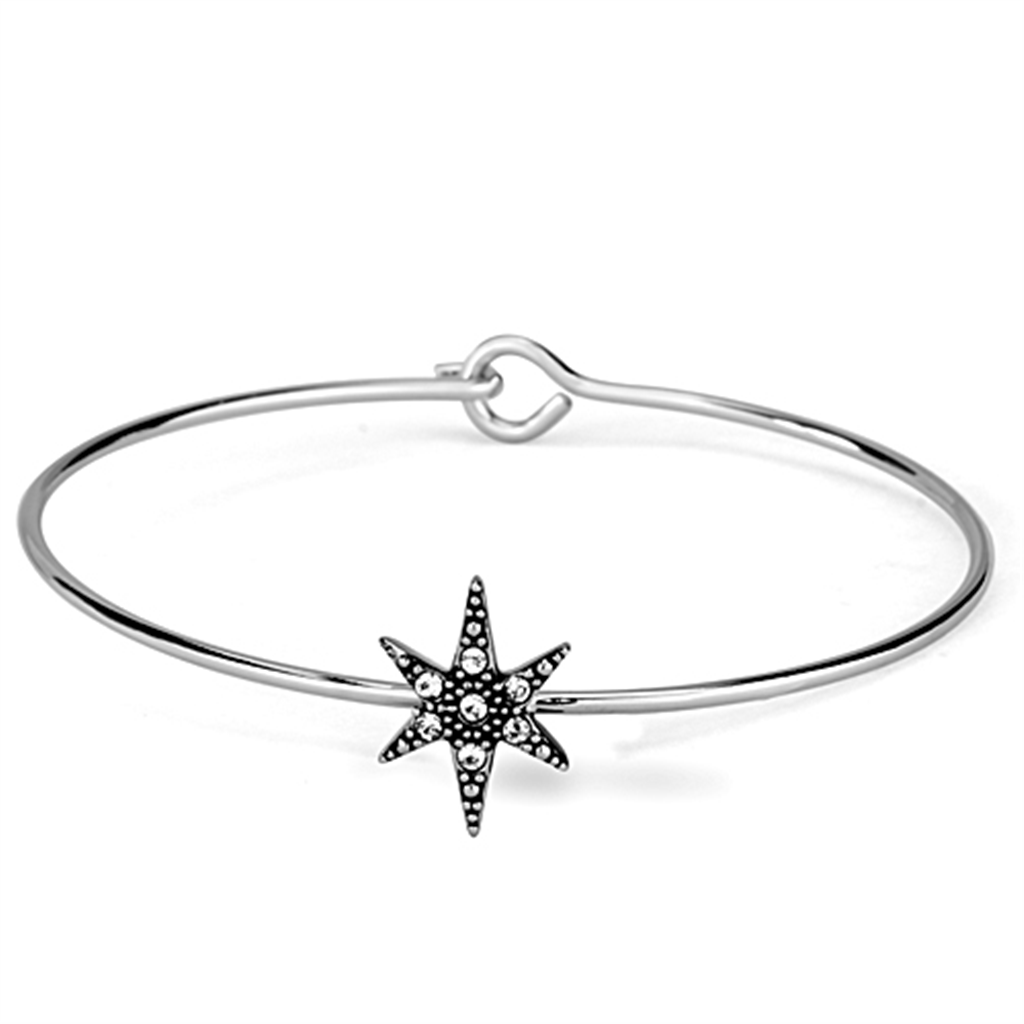 LO3440 - Brass Bangle Rhodium Women Top Grade Crystal Clear