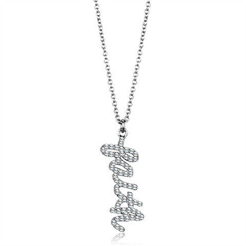 LO3488 - Brass Chain Pendant Rhodium Women Top Grade Crystal Clear