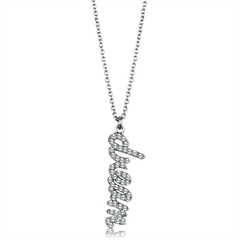LO3489 - Brass Chain Pendant Rhodium Women Top Grade Crystal Clear