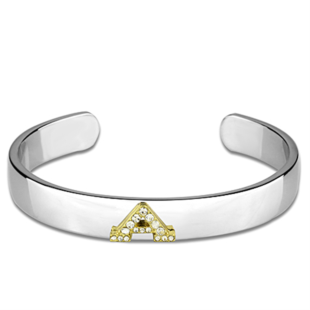 LO3611 - White Metal Bangle Reverse Two-Tone Women Top Grade Crystal Clear